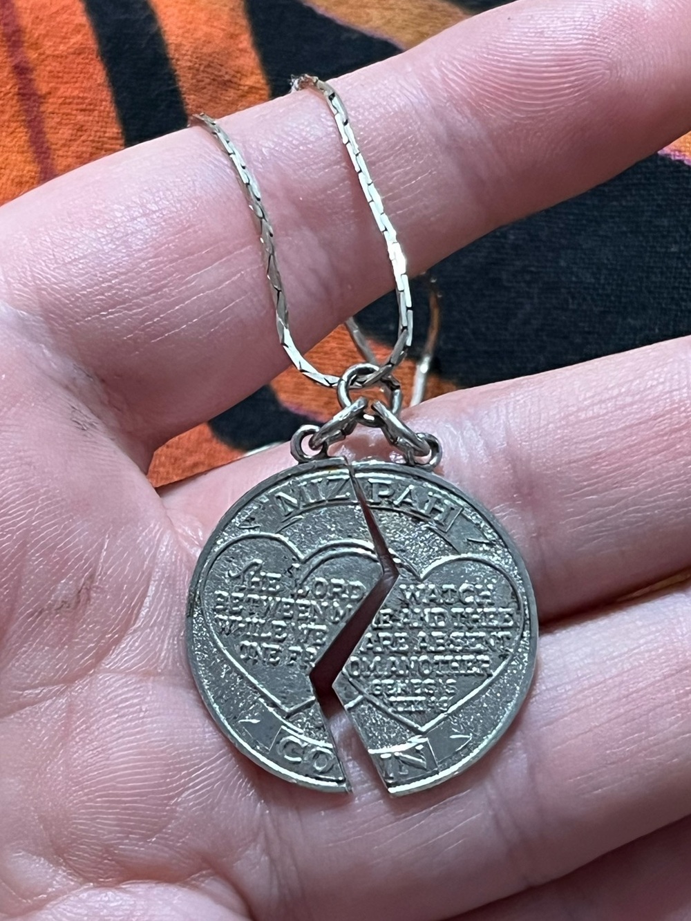 Vintage Sterling Silver 925 Mizpah Interlocking Coin Charm Pendant Necklace
